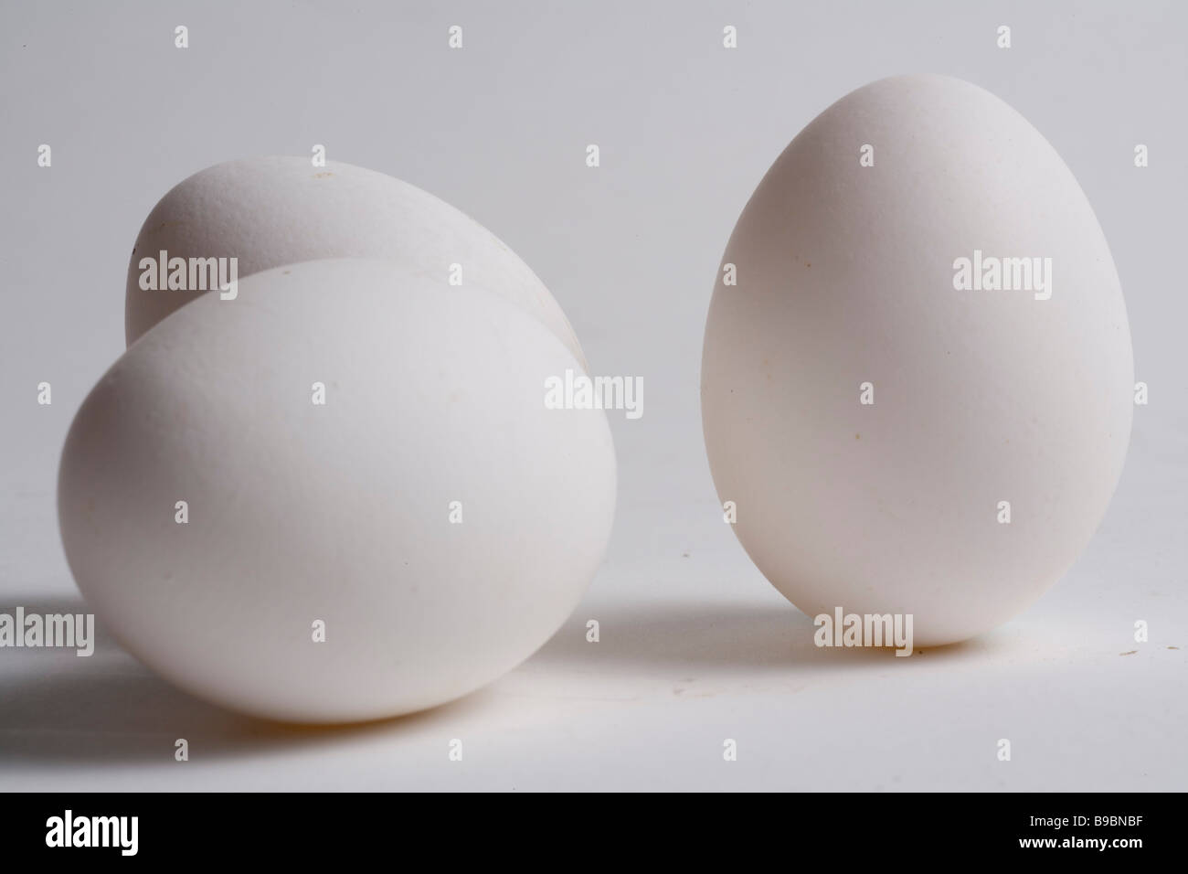 3 weißen Eiern Stockfoto