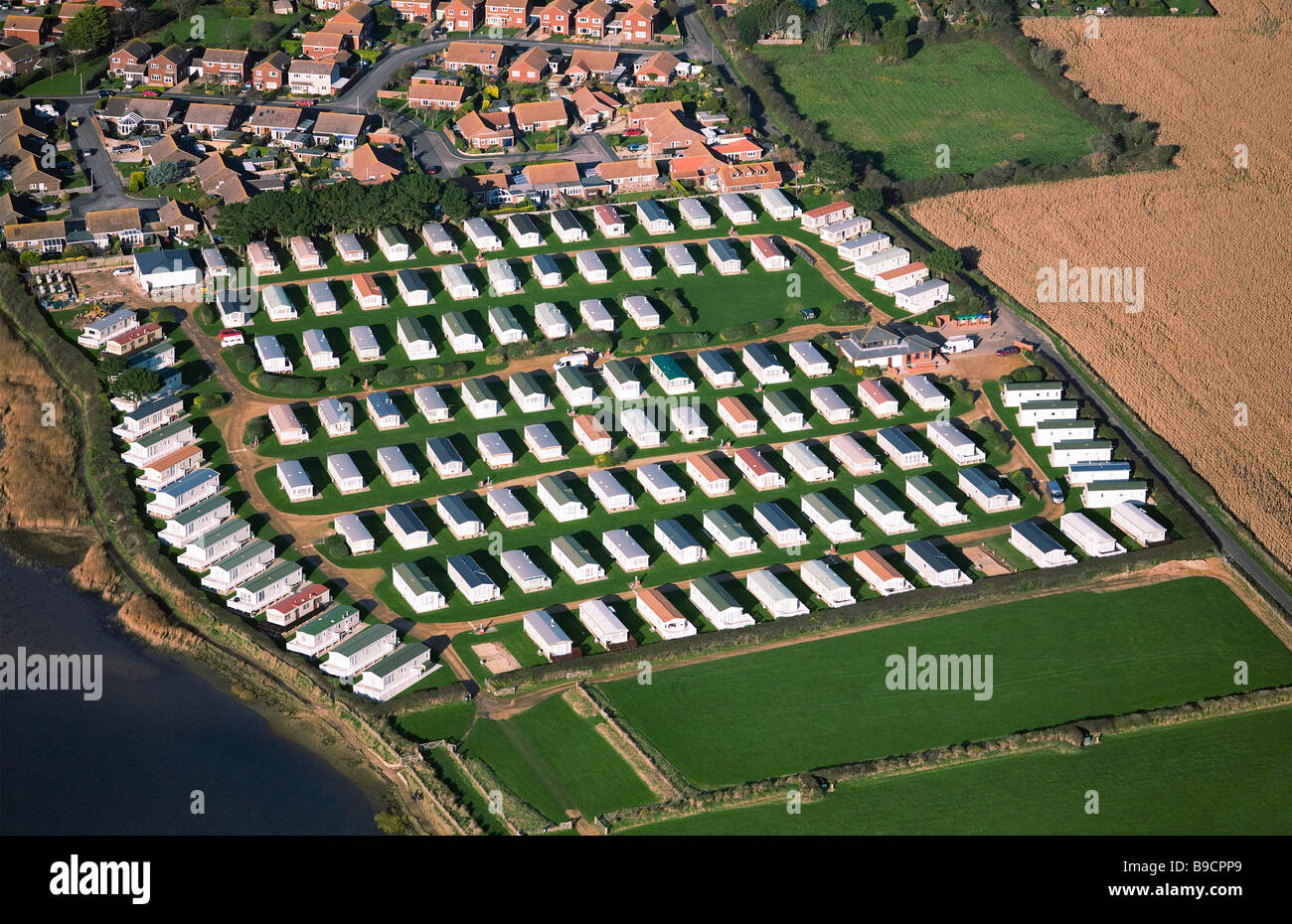 Luftaufnahme des Carrington statische Caravan Park. New Milford-sur-Mer. Hampshire. VEREINIGTES KÖNIGREICH. Stockfoto