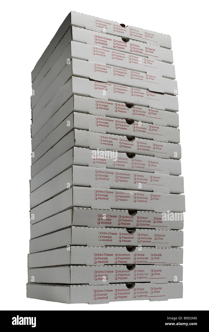 Stapel von Pizzakartons Stockfoto