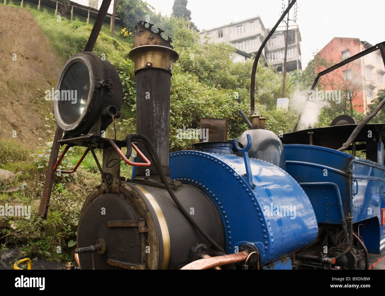 Nahaufnahme einer Dampfmaschine, Darjeeling Himalayan Railway, Darjeeling, Westbengalen, Indien Stockfoto