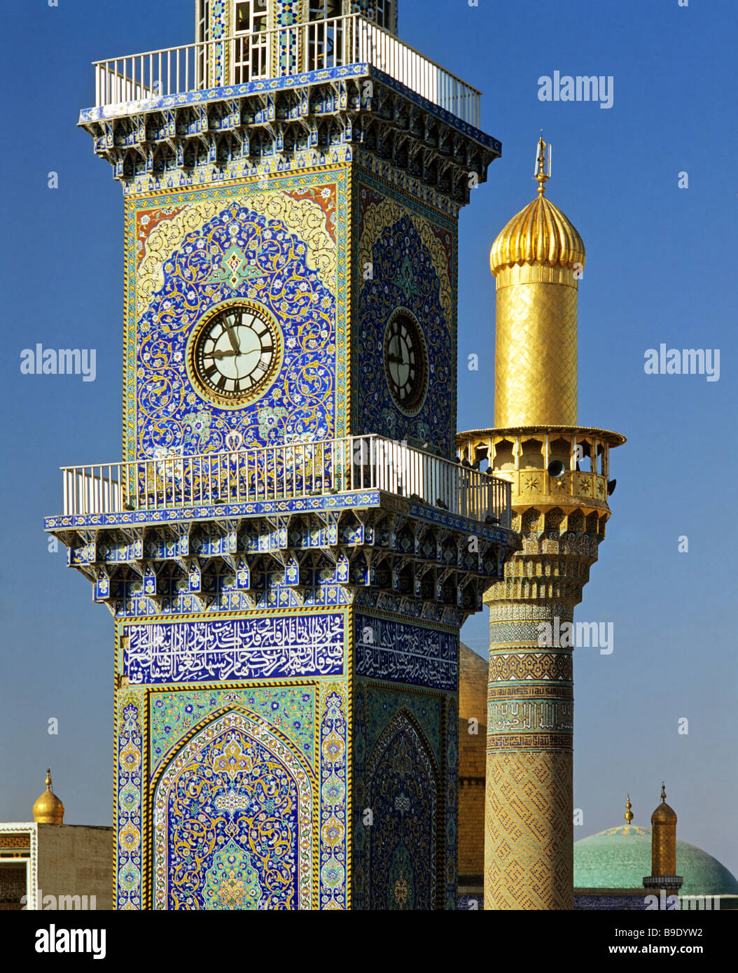 Al Kadhimain Mosque, goldene Türme, Minarett, Bagdad, Irak, Nahost Stockfoto