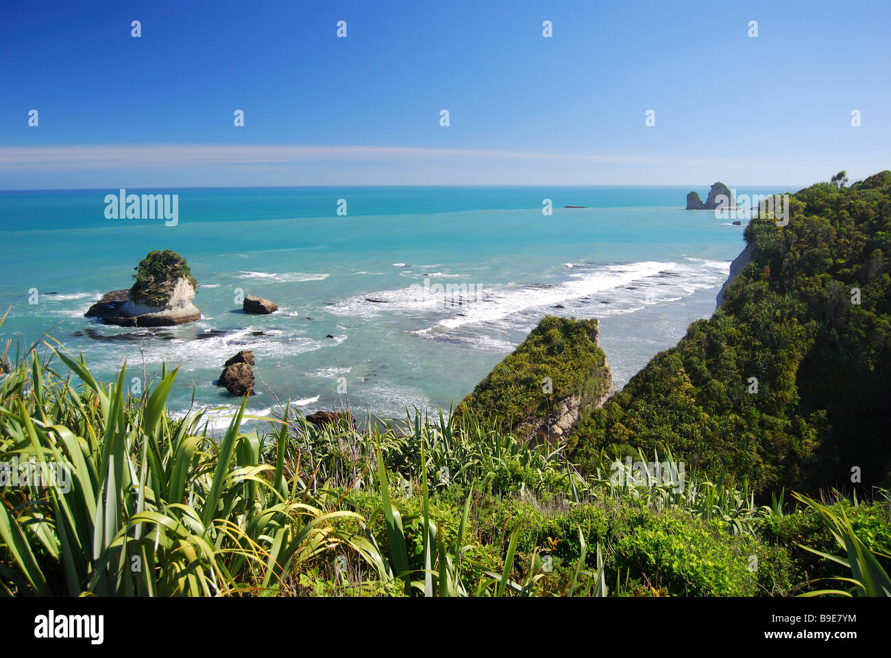 Motukiekie Felsen, in der Nähe von Greymouth, grau Bezirk, West Coast, Neuseeland Stockfoto