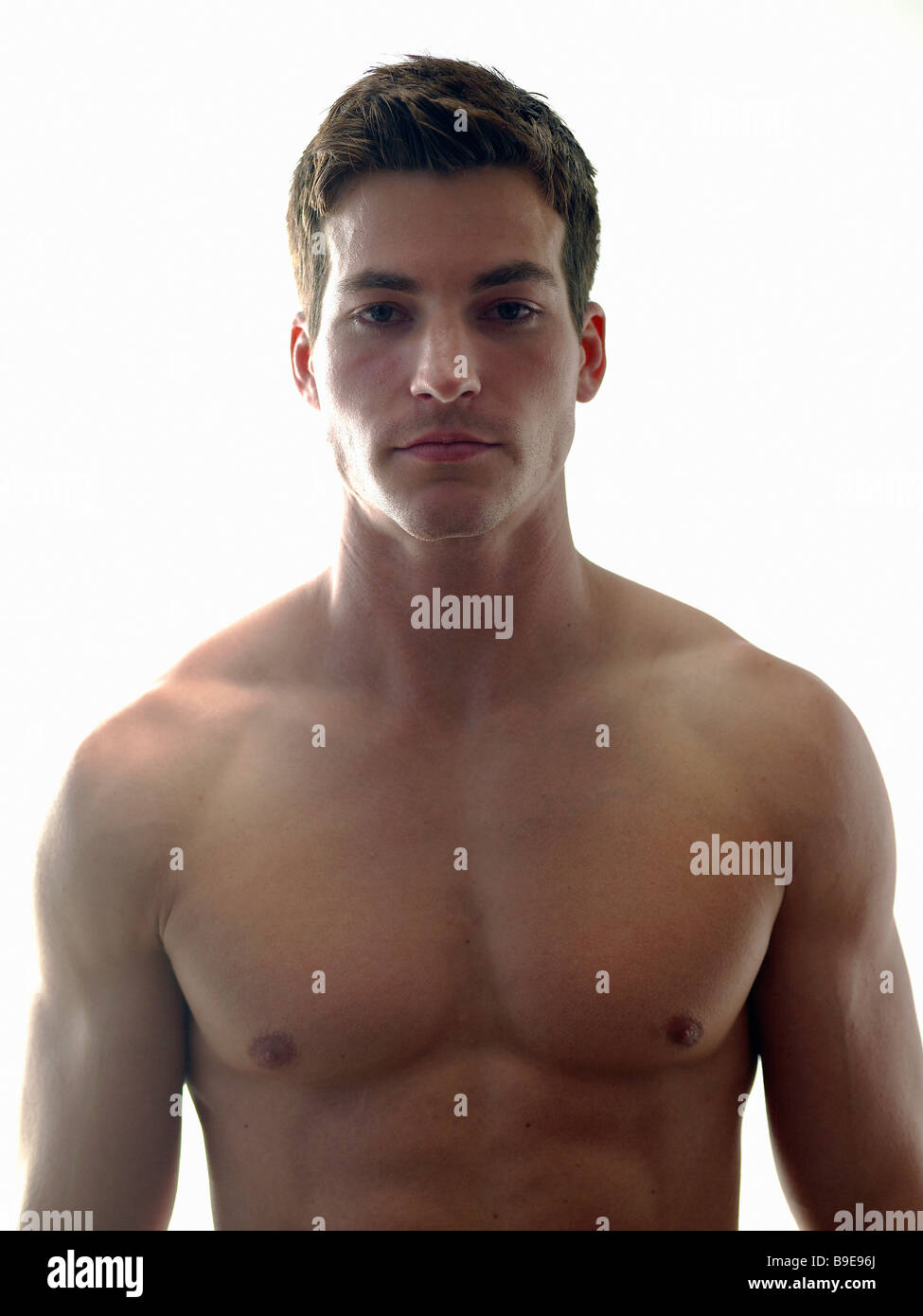 Fit Mann oben ohne Stockfoto