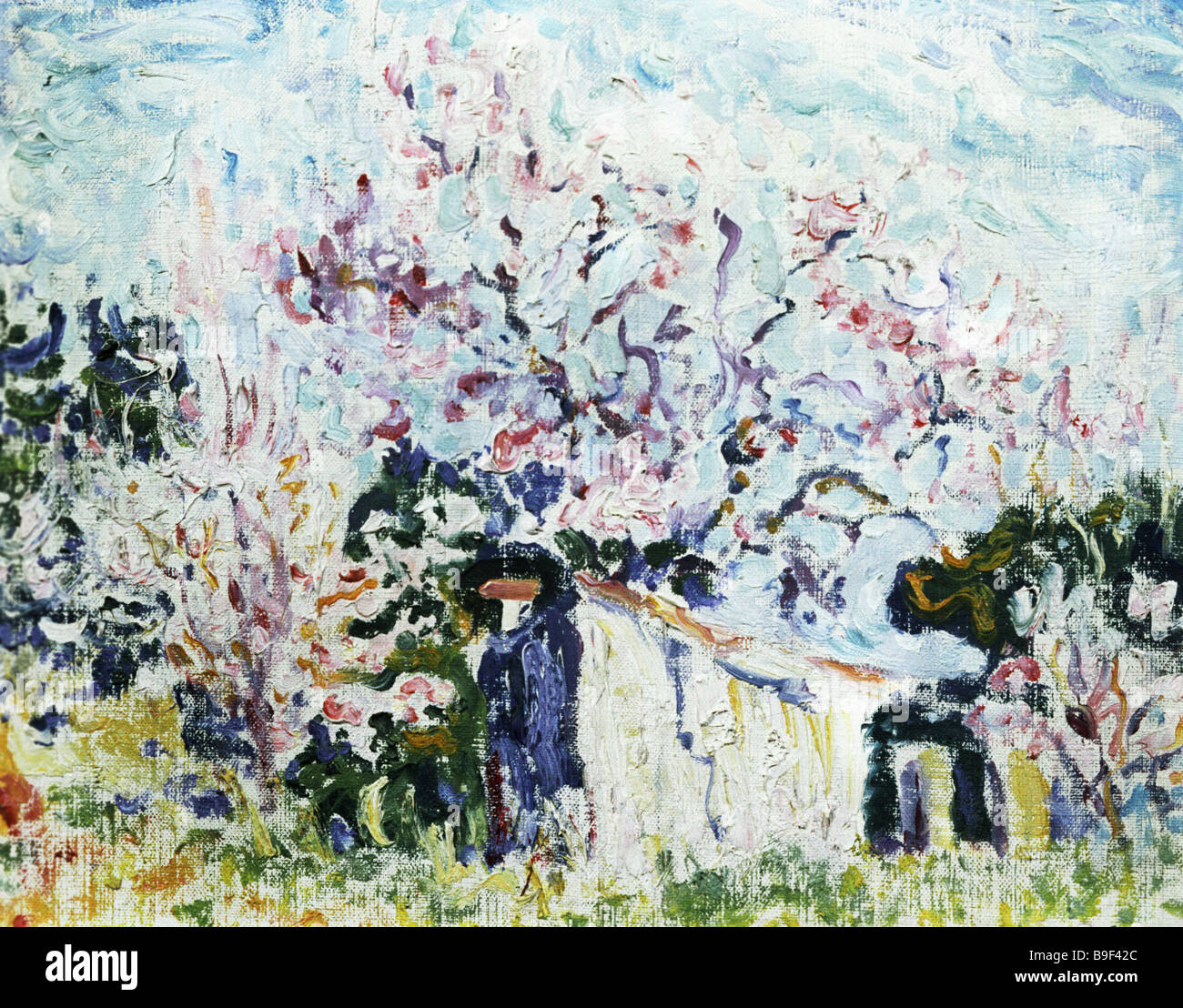 Reproduktion von Paul Signac s 1863 1935 Gemälde Frühling in der Provence aus dem Puschkin Museum für bildende Künste-Sammlung Stockfoto