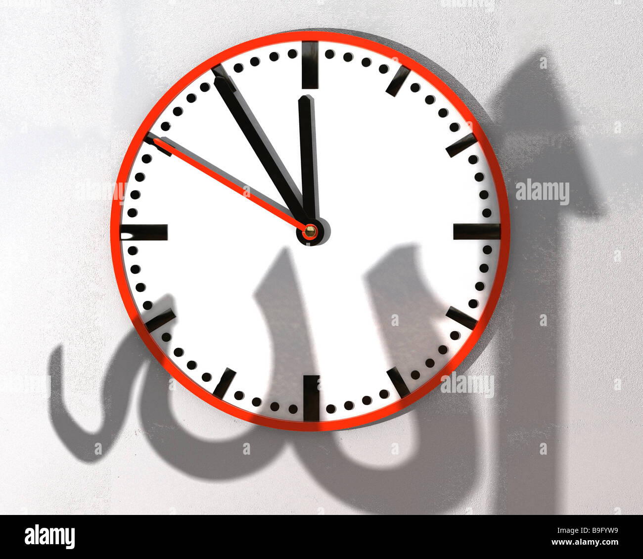 Uhr "11:55 '' Schatten streicheln Allah Symbol Islam Gefahr des Terrorismus Allah Fanatismus fünf vor zwölf Gefahr Stockfoto