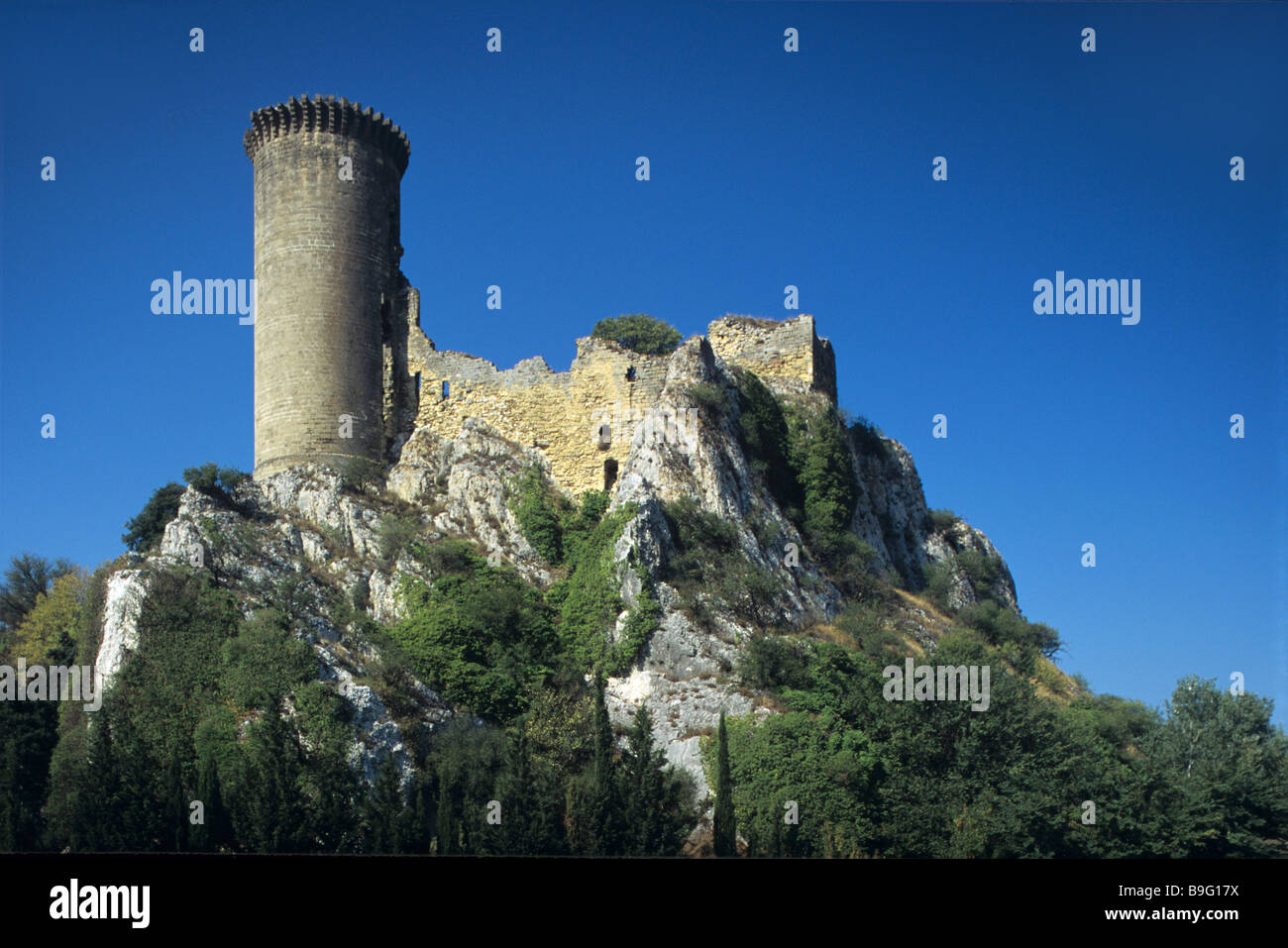 Ruinen von ihr Schloss oder Burg, in der Nähe von Châteauneuf-du-Pape, Vaucluse, Provence, Frankreich Stockfoto