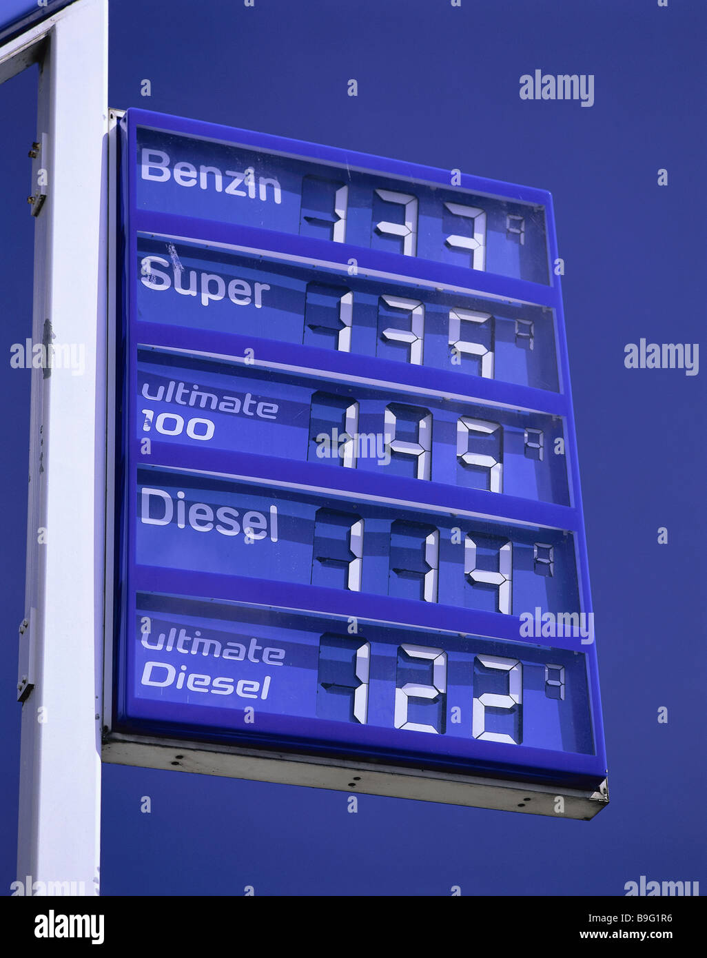 Tankstelle-Preis-Tafel-Kraftstoffpreise füllt keine Property-Release auf Wirtschaft Öl-Konzern self-service-Tankstelle Aral Stockfoto