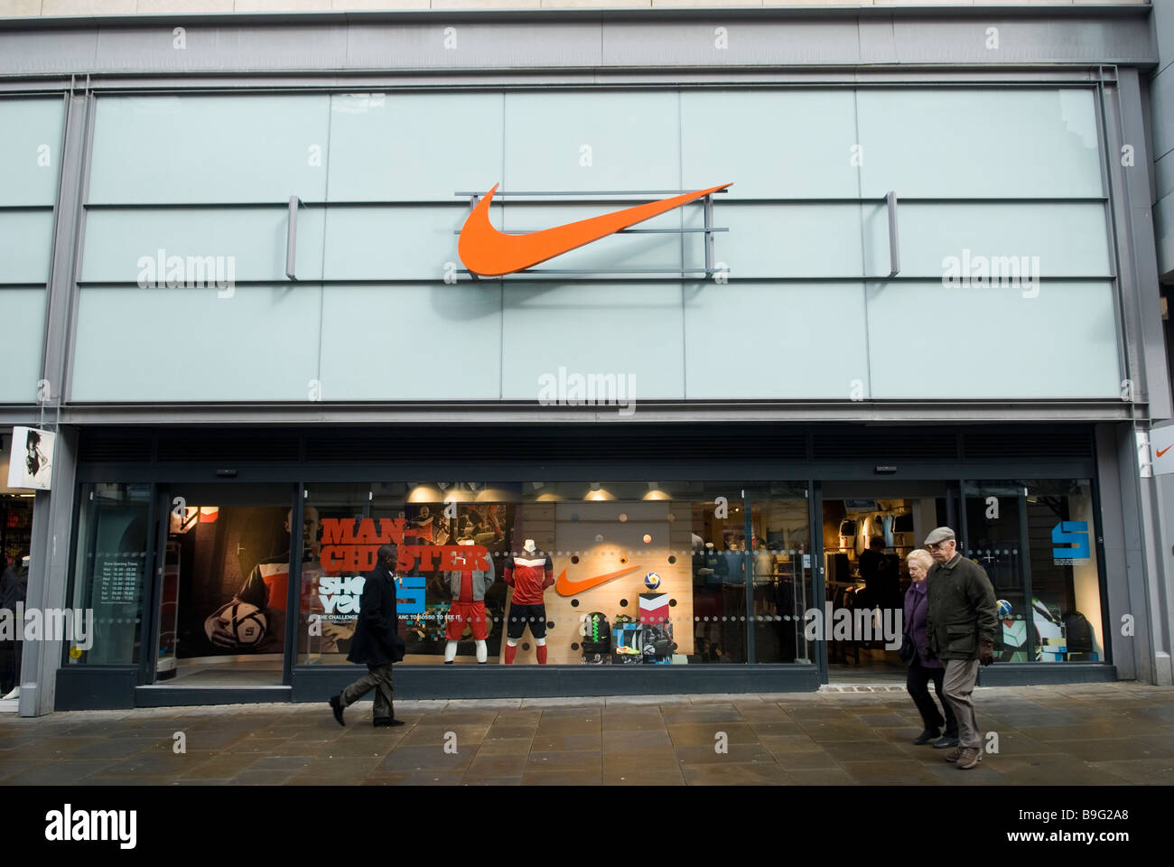Nike Store front Stadtzentrum von Manchester UK Stockfoto