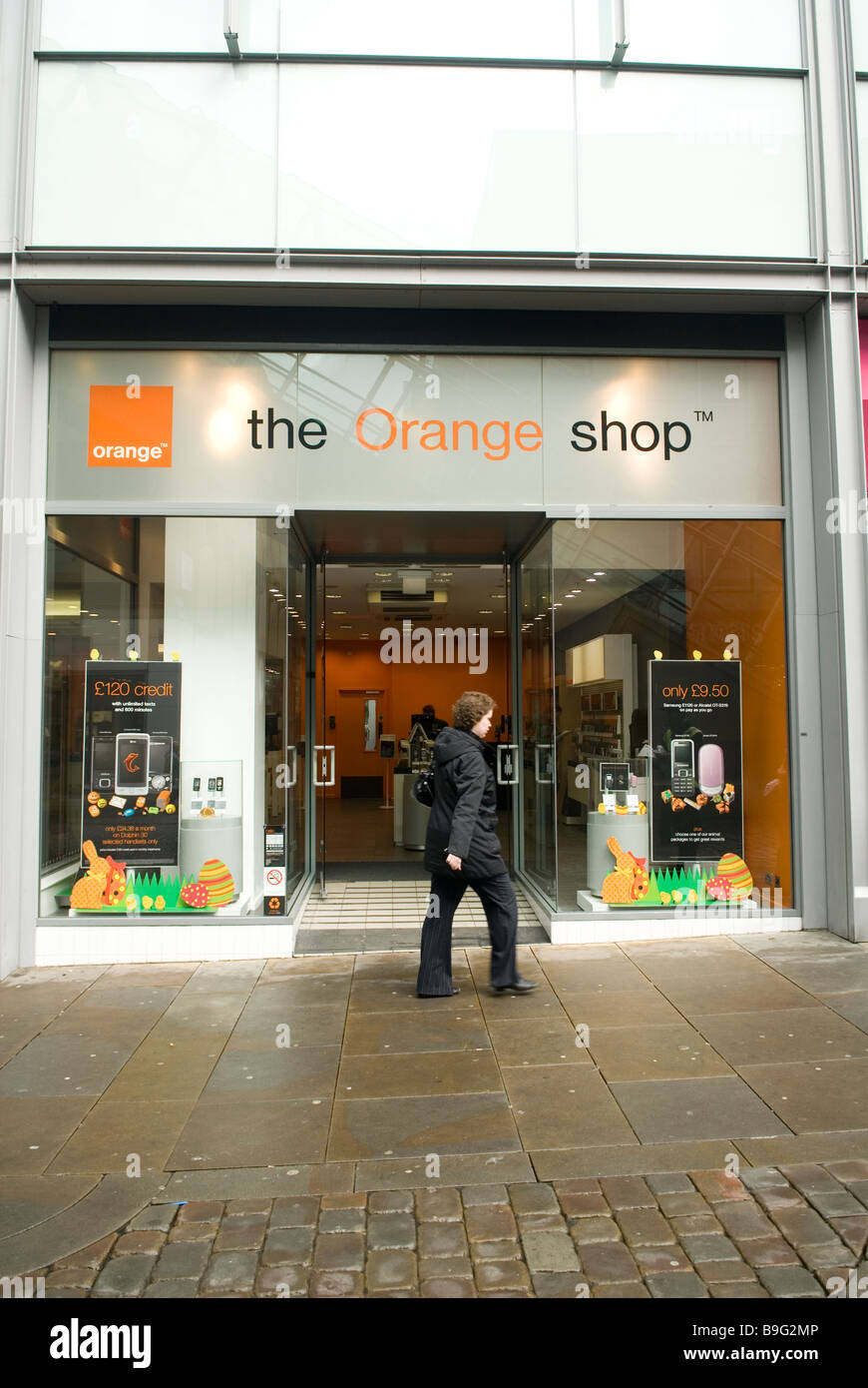 Orange Mobiltelefon-Shop im Stadtzentrum von Market Street Manchester UK Stockfoto