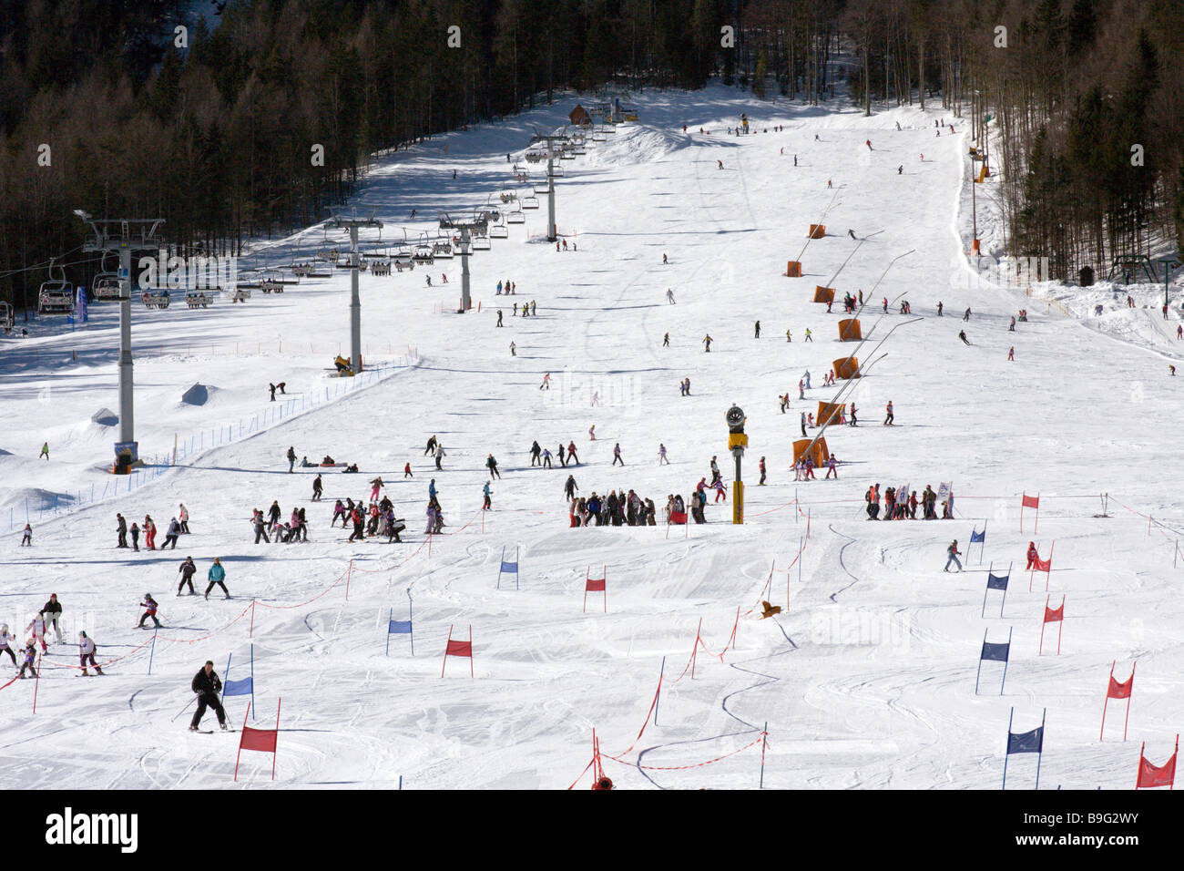 Skigebiet Kranjska Gora, Slowenien. Stockfoto