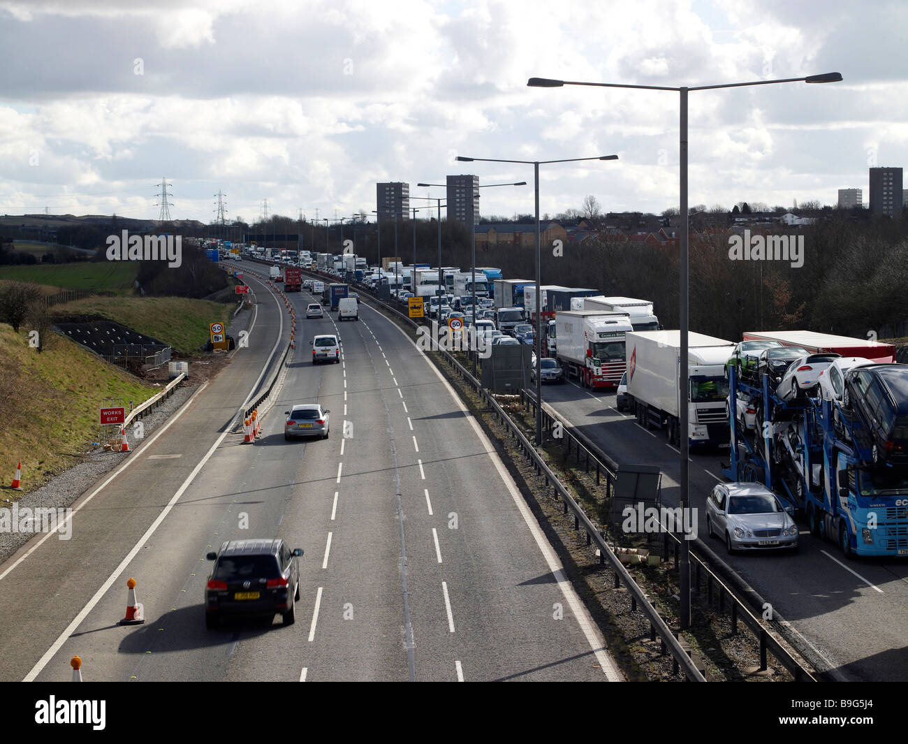 Verkehrsbehinderungen auf der Verbindungsstraße von M42/M6, in der Nähe von Birmingham Stockfoto