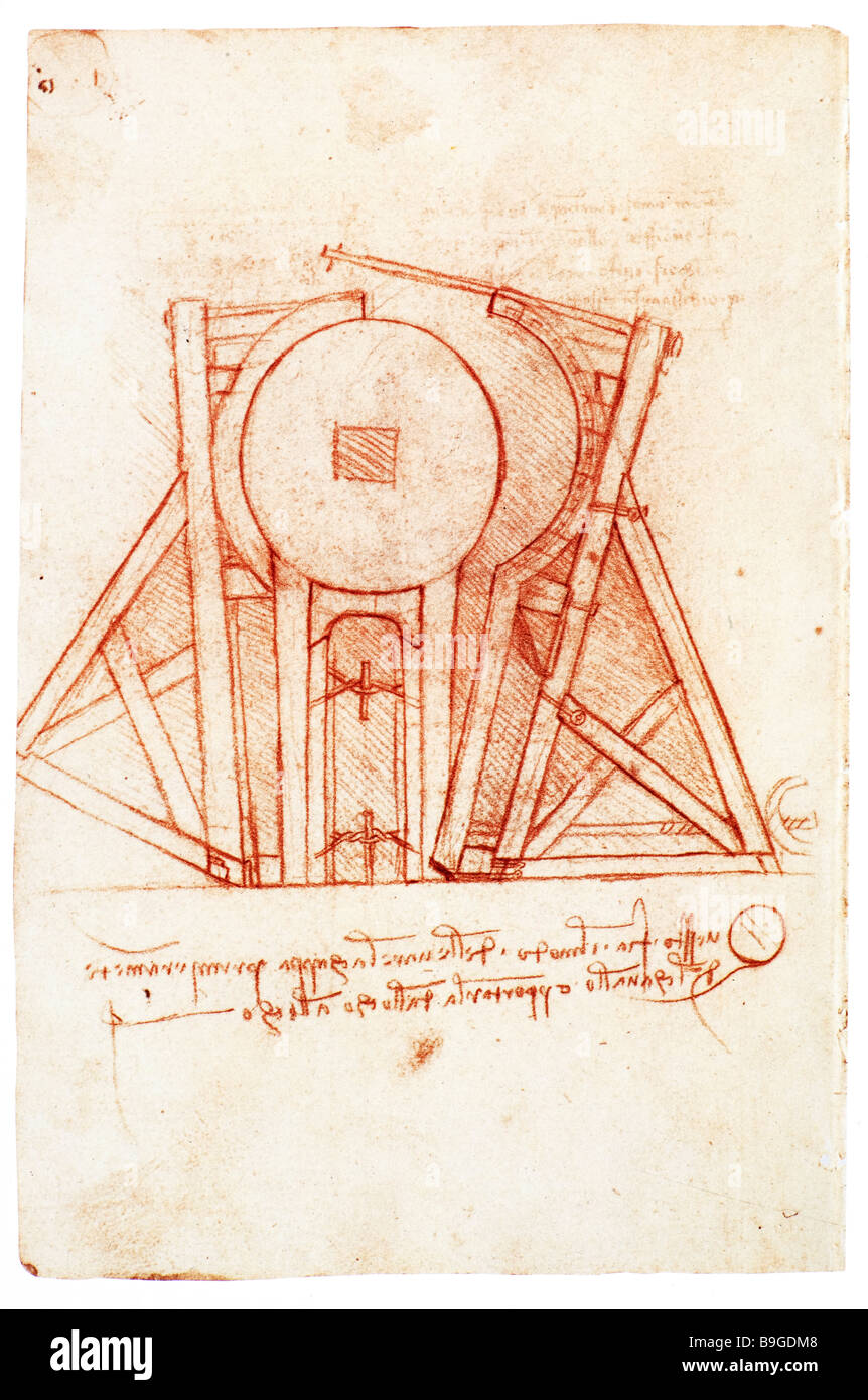 Studie des hölzernen Rahmens mit Gussform für Sforza Pferd 1491-1493 von Leonardo da Vinci Stockfoto