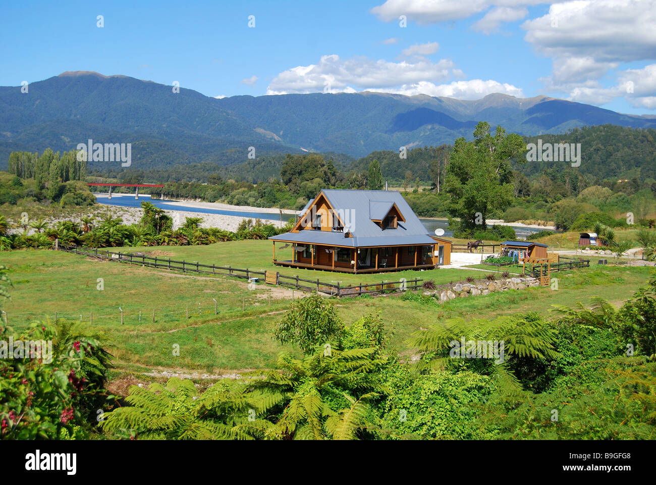 Bauernhof Lifestyle Homestead, obere Buller Gorge, Murchison, Tasman, Südinsel, Neuseeland Stockfoto