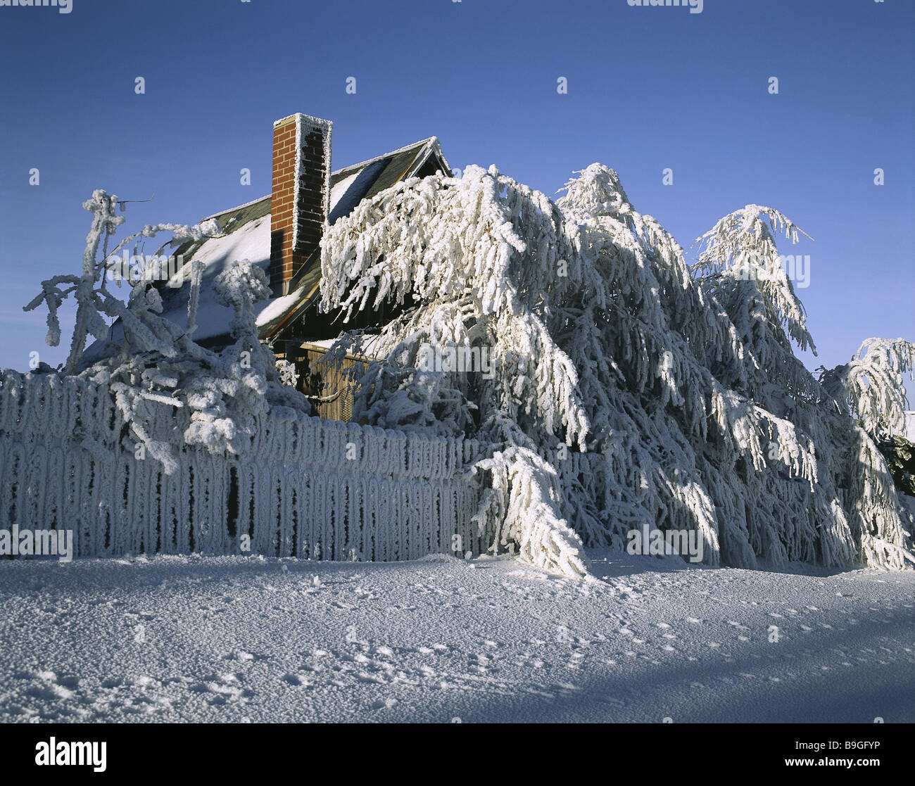 Deutschland-Erzgebirge Altenberg Residenz Garten Sachsen Ort Haus Residenz Gebäude Schnee bedeckten Winterschnee geschneit in Kälte Stockfoto