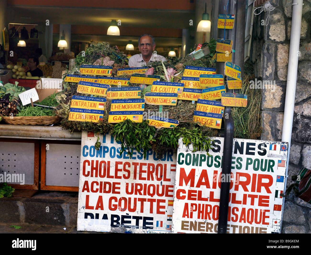 Heilpflanzen auf den Umsatz auf dem Markt Port Louis, Mauritius Stockfoto