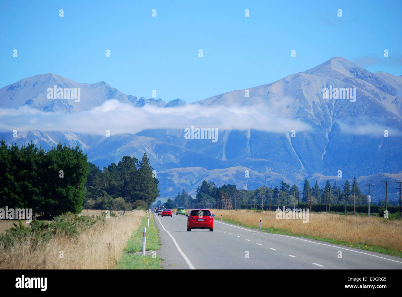 State Highway 73, Selwyn Bezirk, Canterbury, Südinsel, Neuseeland Stockfoto