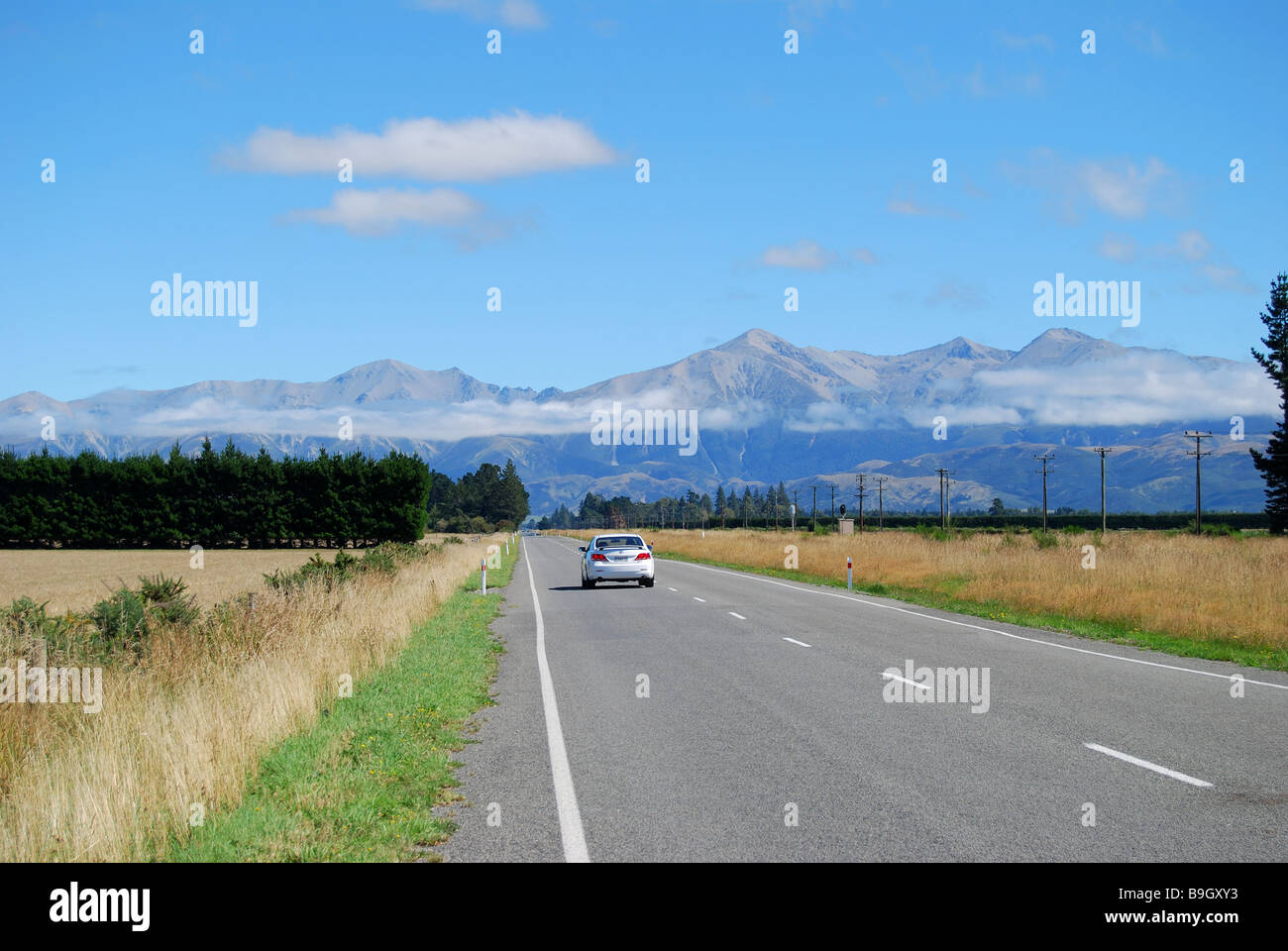 State Highway 73, Selwyn Bezirk, Canterbury, Südinsel, Neuseeland Stockfoto