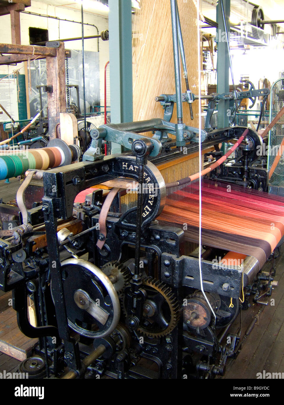 Traditionelle Fräsen Equiptment wollene Baumwollspinnerei an der industriellen Musem Bradford Stockfoto