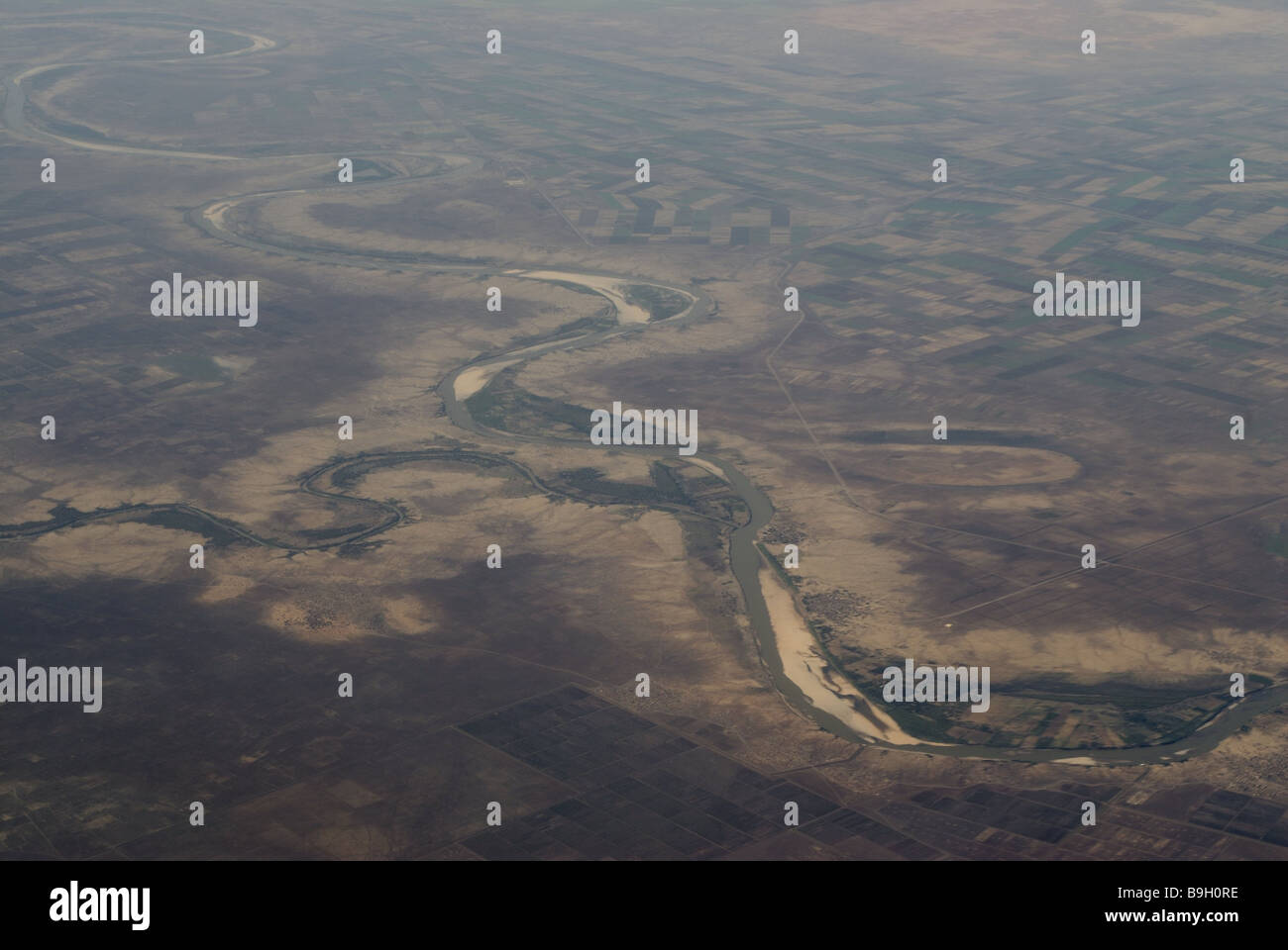 Äthiopien Feld-Landschaft Blauer Nil Antenne-Schuss Ost-Afrika Landschaft Fluss Flussbett schlängelt sich Verzweigungen Natur Stockfoto