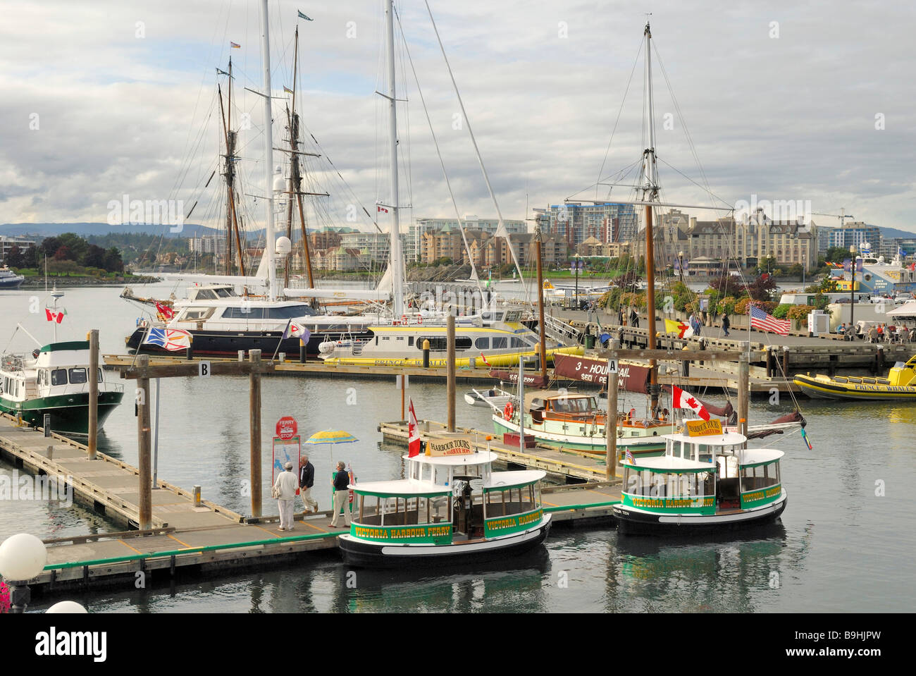Hafen-Landschaft mit Yachten und Boote, Victoria, Vancouver Island, British Columbia, Kanada, Nordamerika Stockfoto