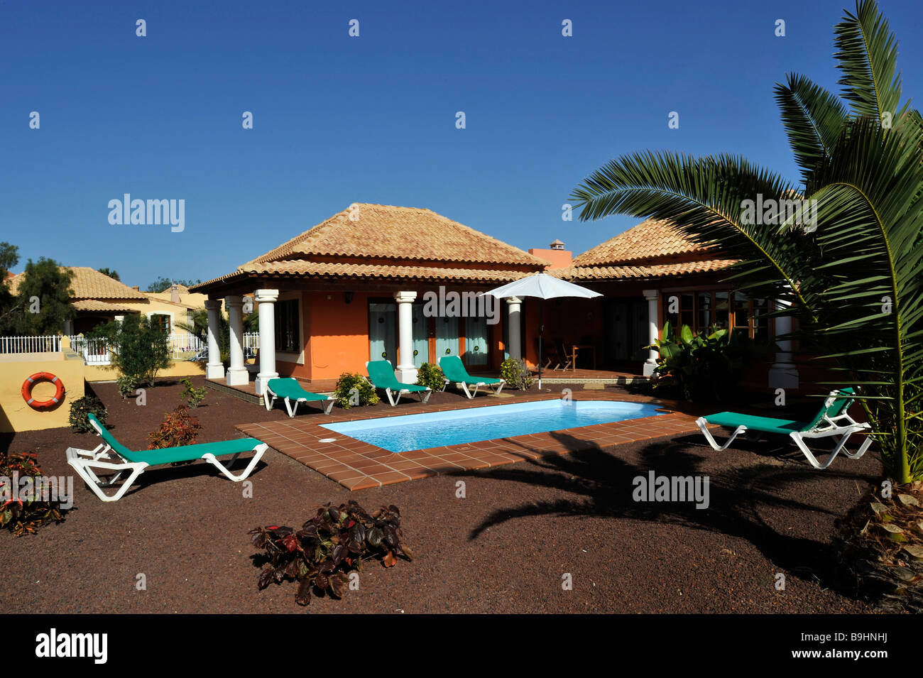 Bungalow Villa mit Pool, Corralejo, Fuerteventura, Kanarische Inseln, Spanien, Europa Stockfoto