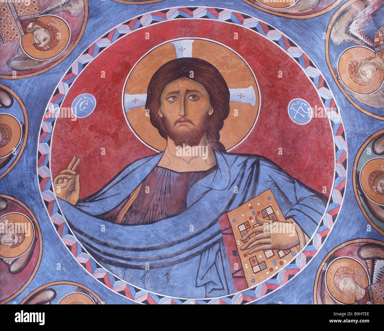 Christus Pantokrator Wandbild in der Kuppel der Kirche Panagia Tou Arakou Lagoudera Zypern Stockfoto