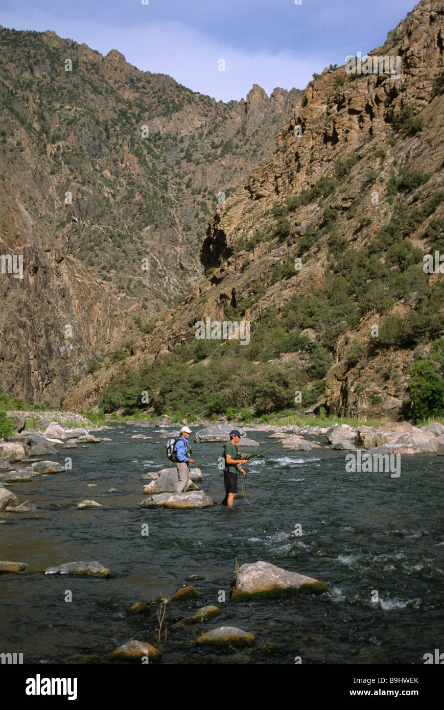 Fliegenfischer im Black Canyon des Gunnison River Nationalpark Colorado Stockfoto