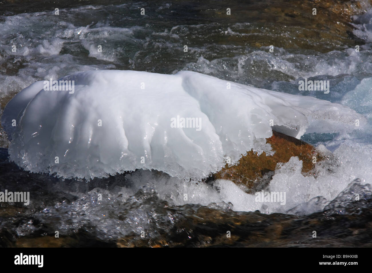 Eis am Ellenbogen-Fluss in Kananaskis Country, Alberta Stockfoto