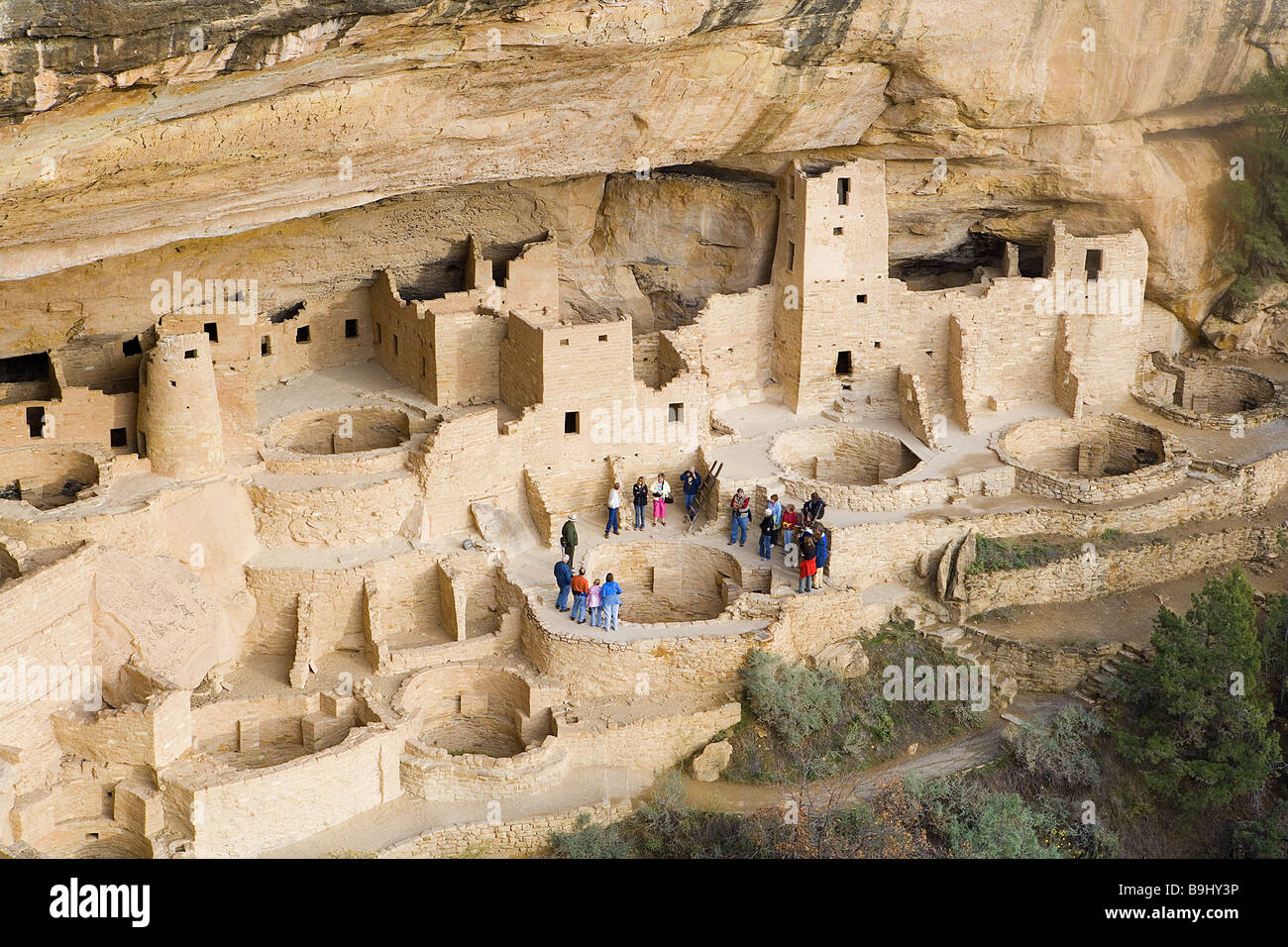 USA Colorado Mesa-Verde-Nationalpark Cliff Palace Felsen Schleuse-Gülle Häuser Wände Anasazi-Kultur Besucher Amerika Anblick Reise Stockfoto
