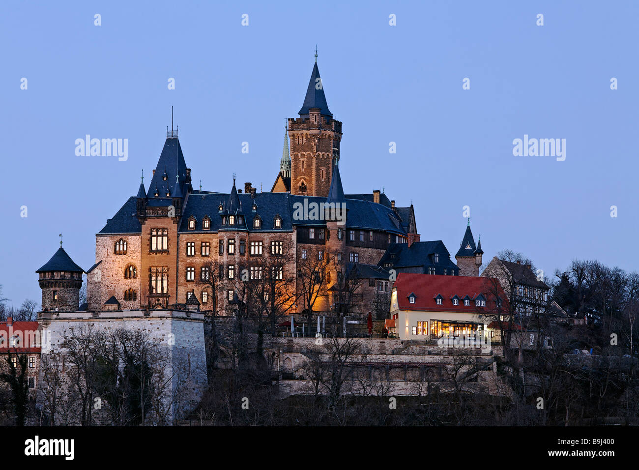 Schloss Wernigerode, Abend, Harz, Sachsen-Anhalt, Deutschland, Europa Stockfoto