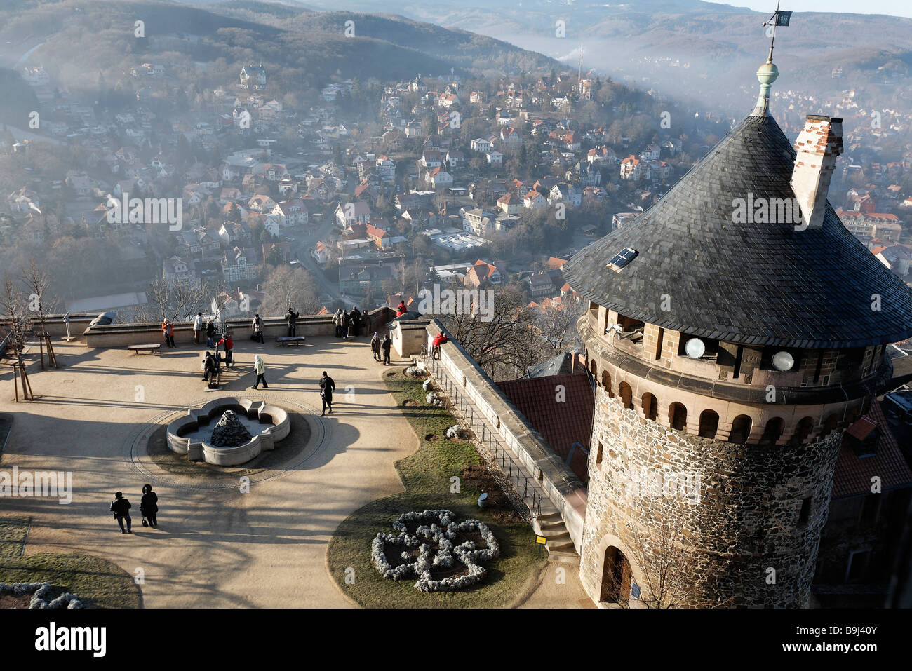 Schloss Wernigerode, Blick auf die Terasse und Hausmann Turm, Harz, Sachsen-Anhalt, Deutschland, Europa Stockfoto