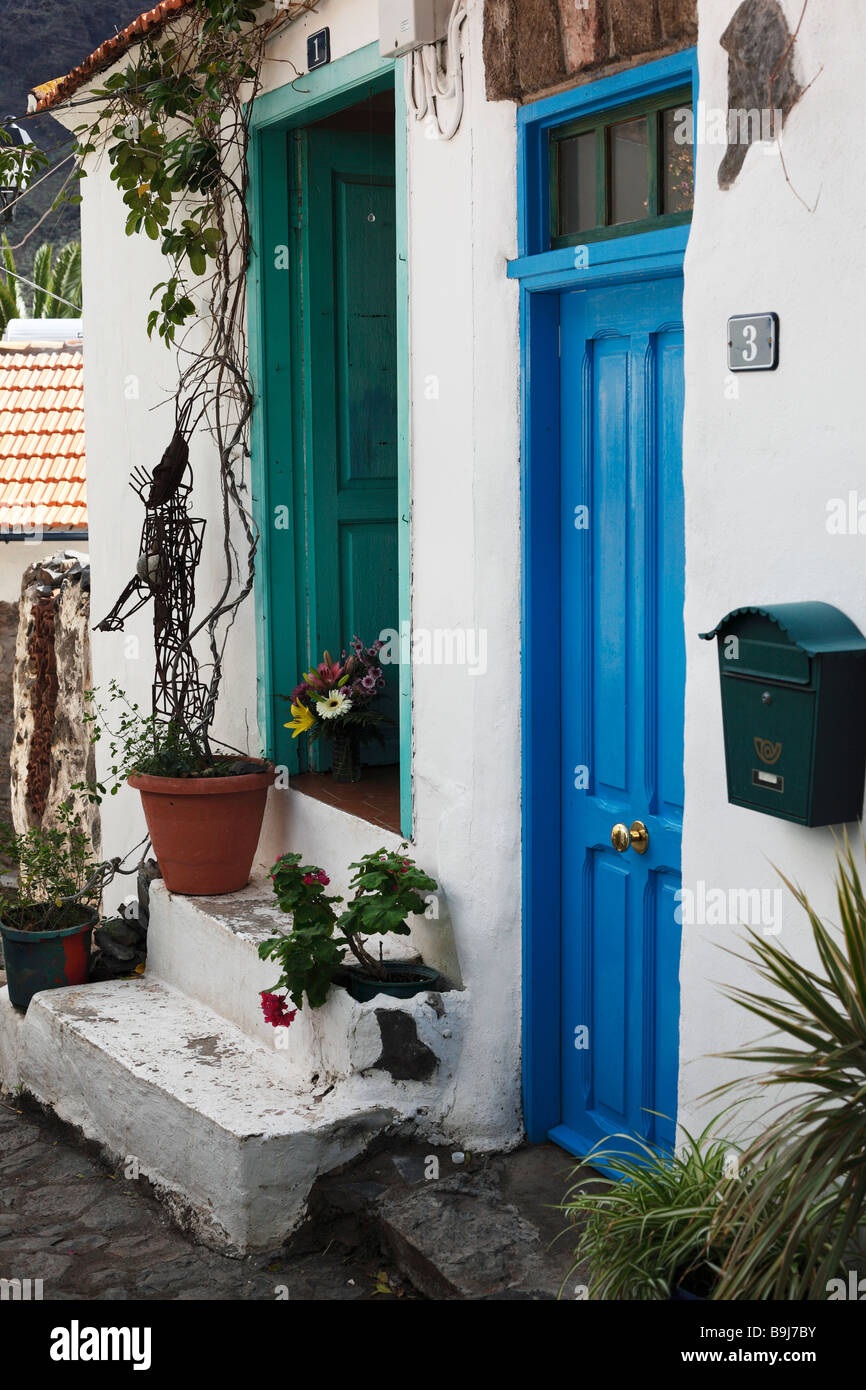 Haustüren in El Guro Valle Gran Rey, La Gomera, Kanaren, Kanarische Inseln, Spanien, Europa Stockfoto
