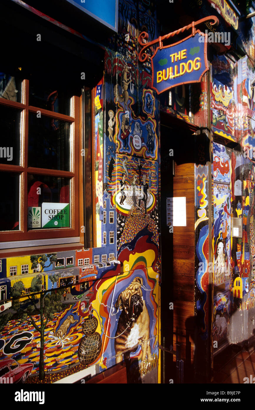 Bar, Café, Coffeeshop The Bulldog, bemalte Fassade in De Walletjes Rotlichtviertel, Amsterdam, Nordholland, Niederlande Stockfoto