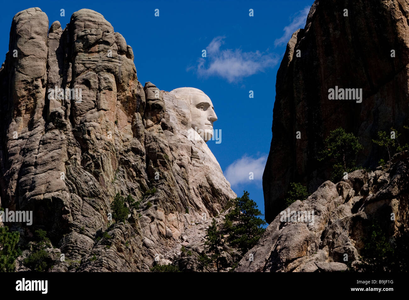 Profil von Präsident George Washington am Mount Rushmore National Memorial in South Dakota Stockfoto