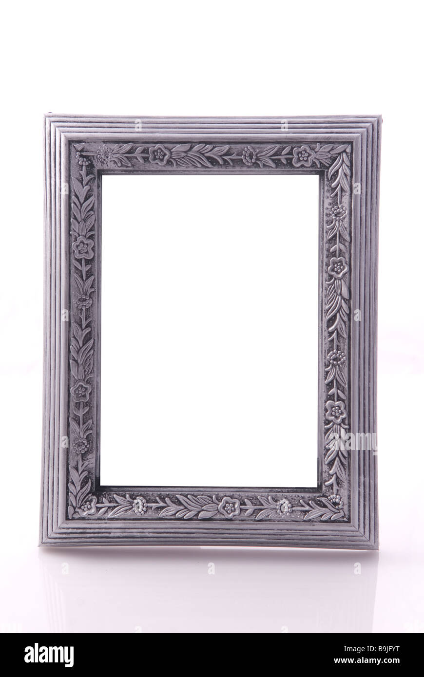 Silber Bild Frame Ausschnitt vor einem weißen Hintergrund Stockfoto