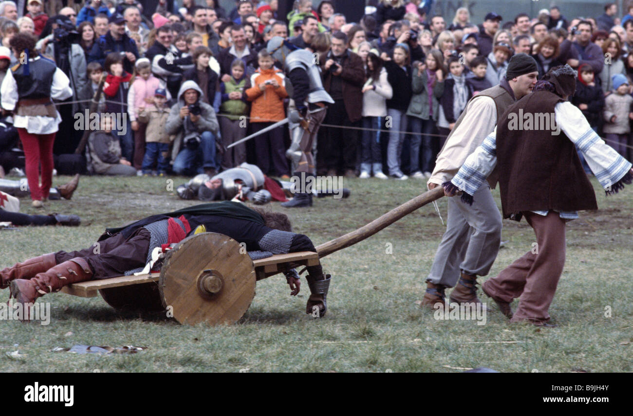 Mittelalterliche Schlacht Wiederaufbau Stockfoto