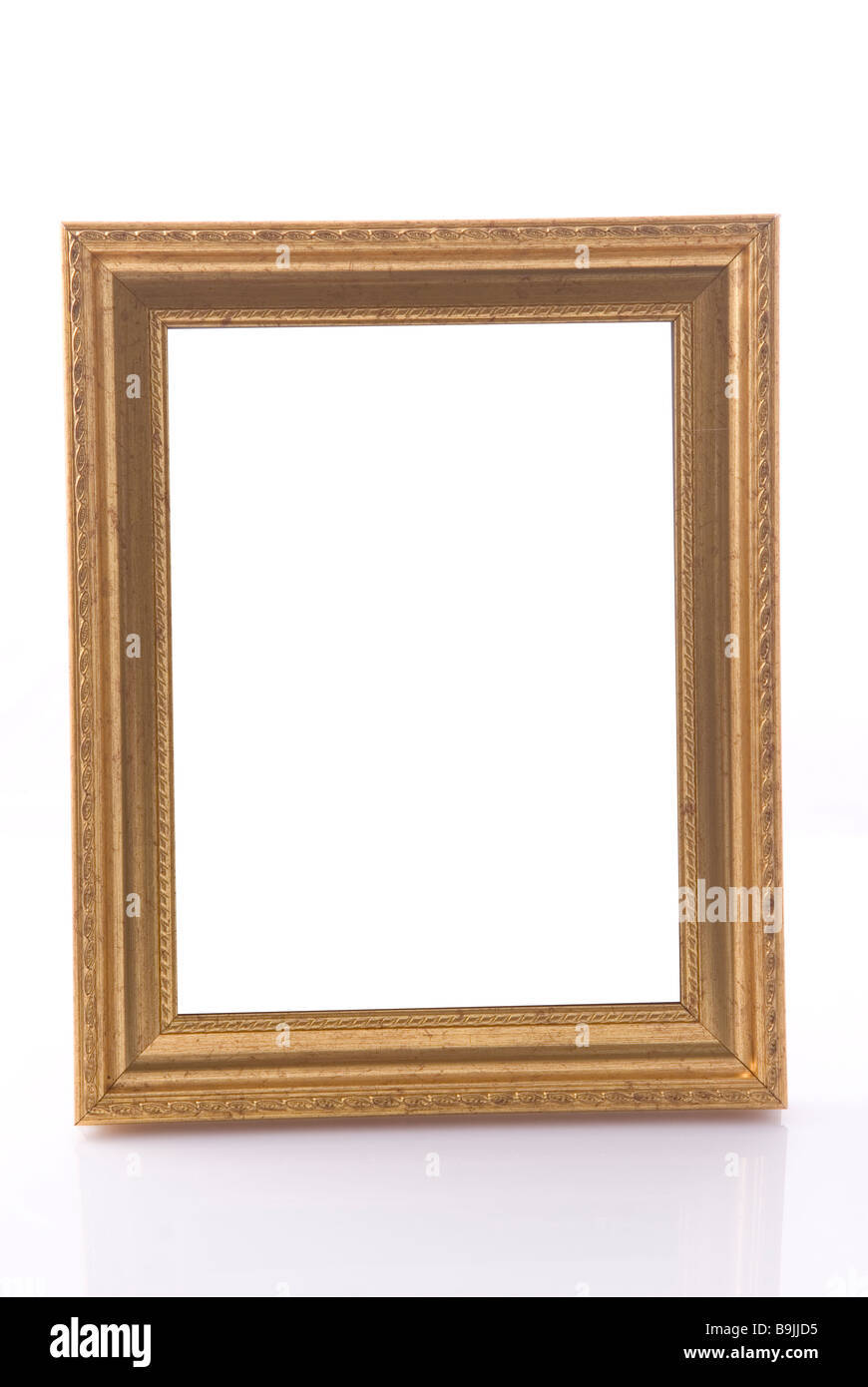 Goldene Bild Frame Ausschnitt auf weißem Hintergrund Stockfoto