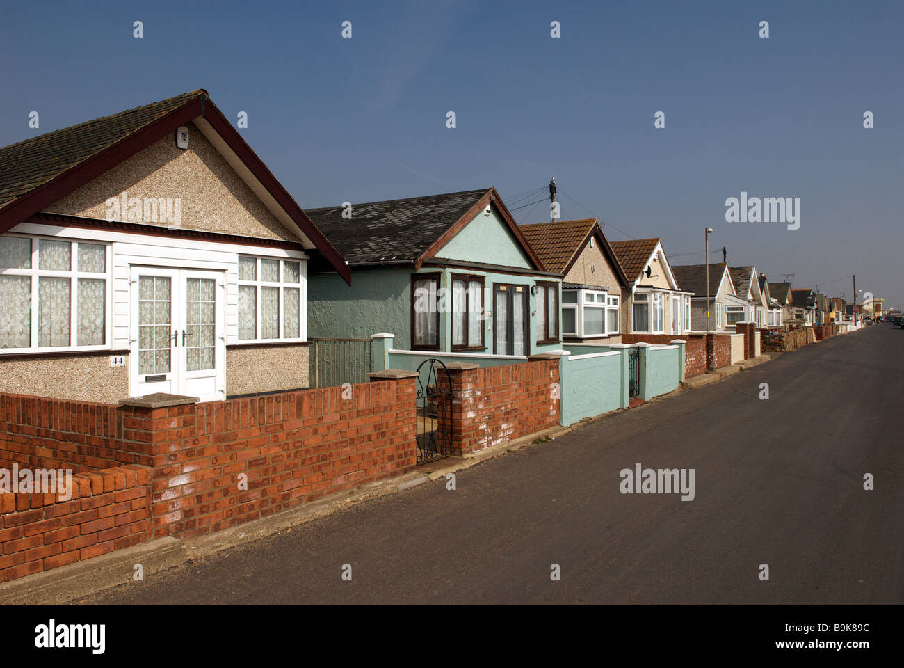 Wohnimmobilien, Jaywick in der Nähe von Clacton-on-Sea, Essex, England. Stockfoto