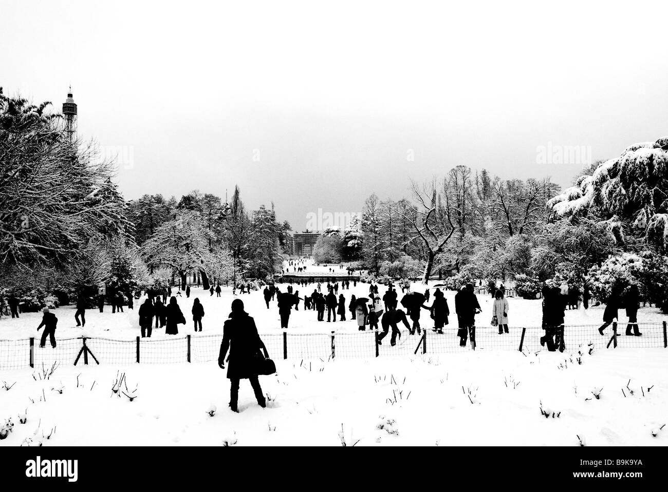 Italien. 2008. Mailand. Sempion Park unter dem Schnee Stockfoto