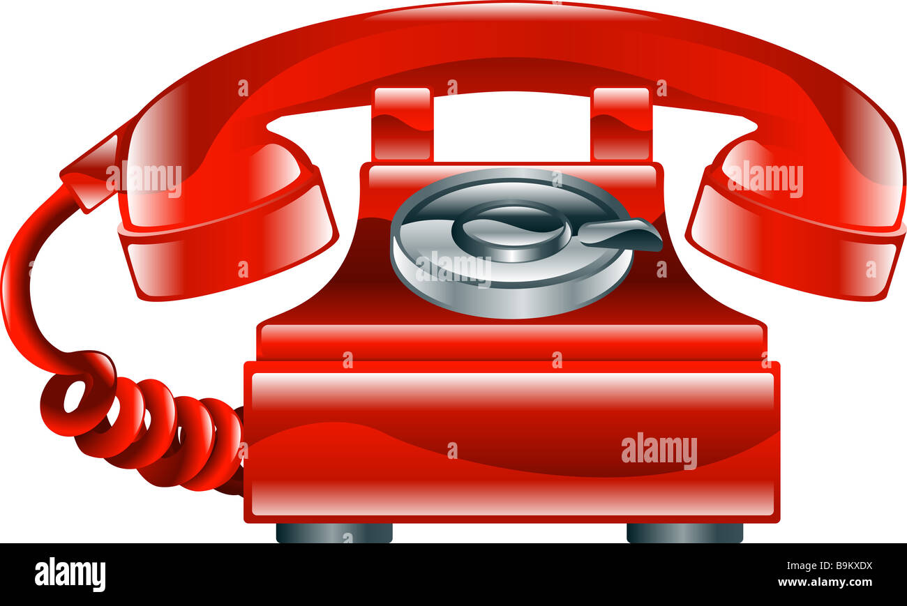 Illustration der glänzende rote alte altmodische Festnetz-Telefon-Symbol Stockfoto