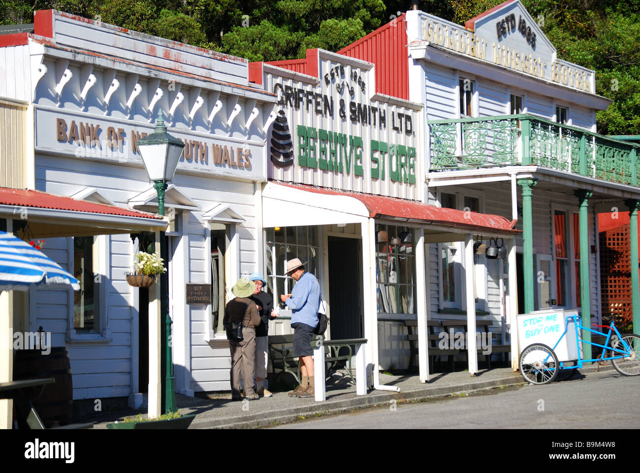 19. Jahrhundert Gold-Bergbau-Stadt, Vorstadt, Greymouth, West Coast, Südinsel, Neuseeland Stockfoto