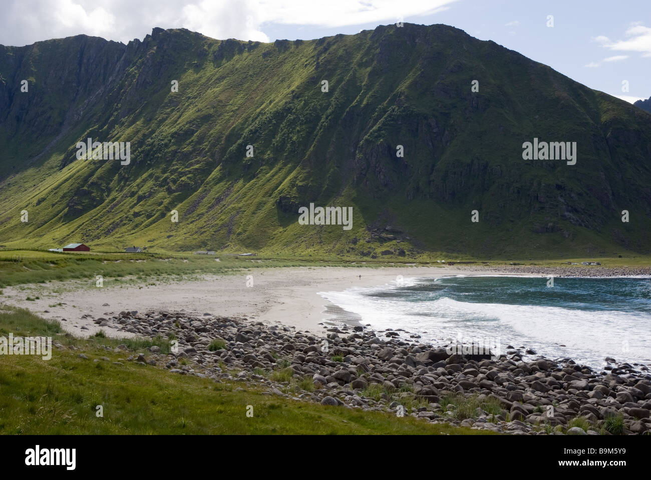 Strand in Unnstad (Unstad), Leknes, Lofoten, Nordland, Norwegen, Skandinavien, Europa Stockfoto