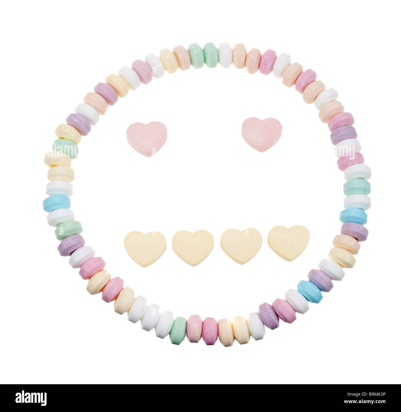 Candy Halskette neutrales Gesicht isoliert auf weißem Hintergrund Stockfoto