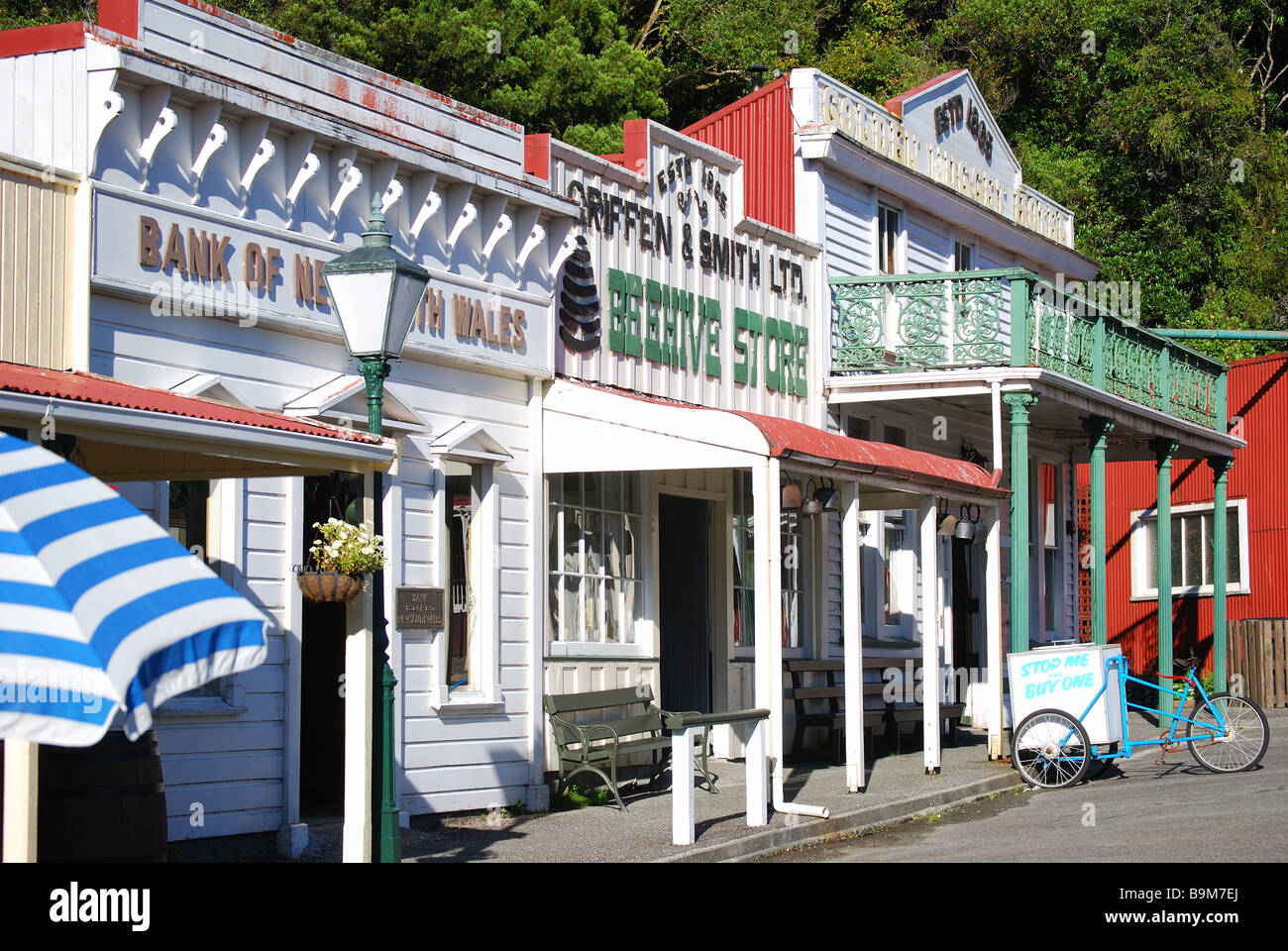 19. Jahrhundert Goldgräberstadt, Vorstadt, Greymouth, Region West Coast, Südinsel, Neuseeland Stockfoto