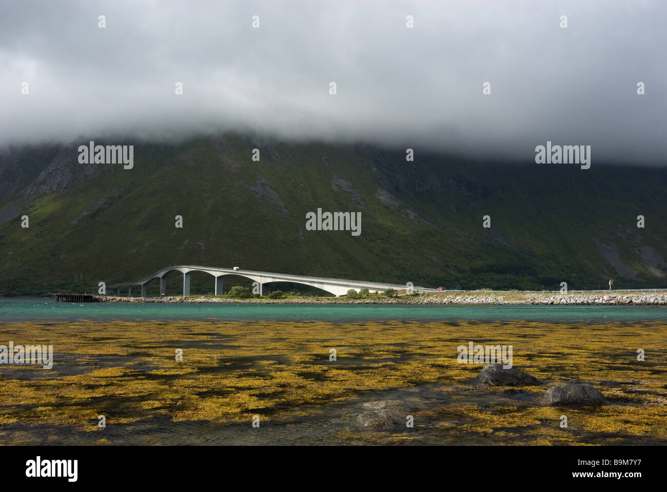 Brücke zwischen fährfrei und Moskenes, Lofoten, Nordland, Norwegen, Skandinavien, Europa Stockfoto