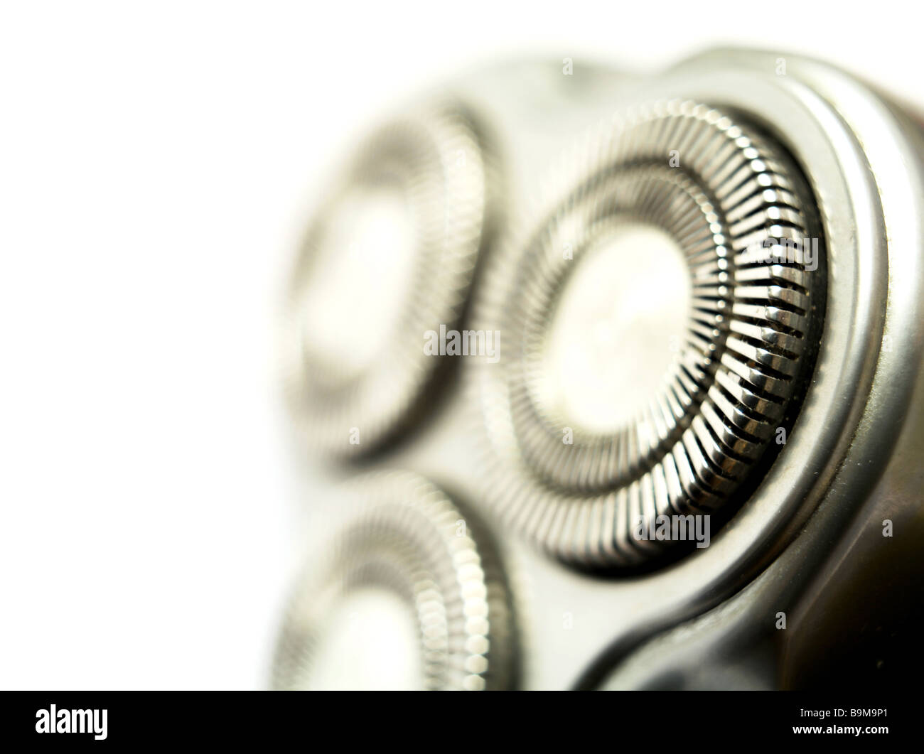 Makro-Blick auf einen elektrischen Rasierapparat. Stockfoto