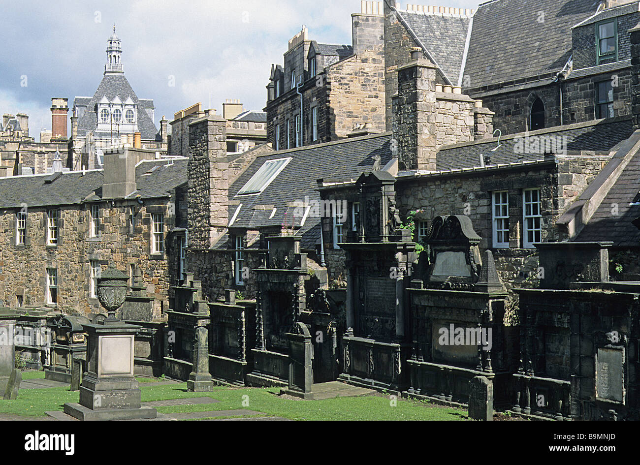 Edinburgh, Gesamtansicht der Greyfriars Friedhof. Stockfoto