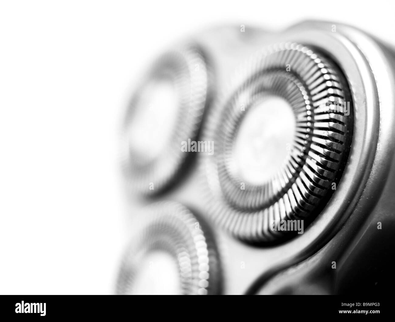 Makro-Blick auf einen elektrischen Rasierapparat. Stockfoto
