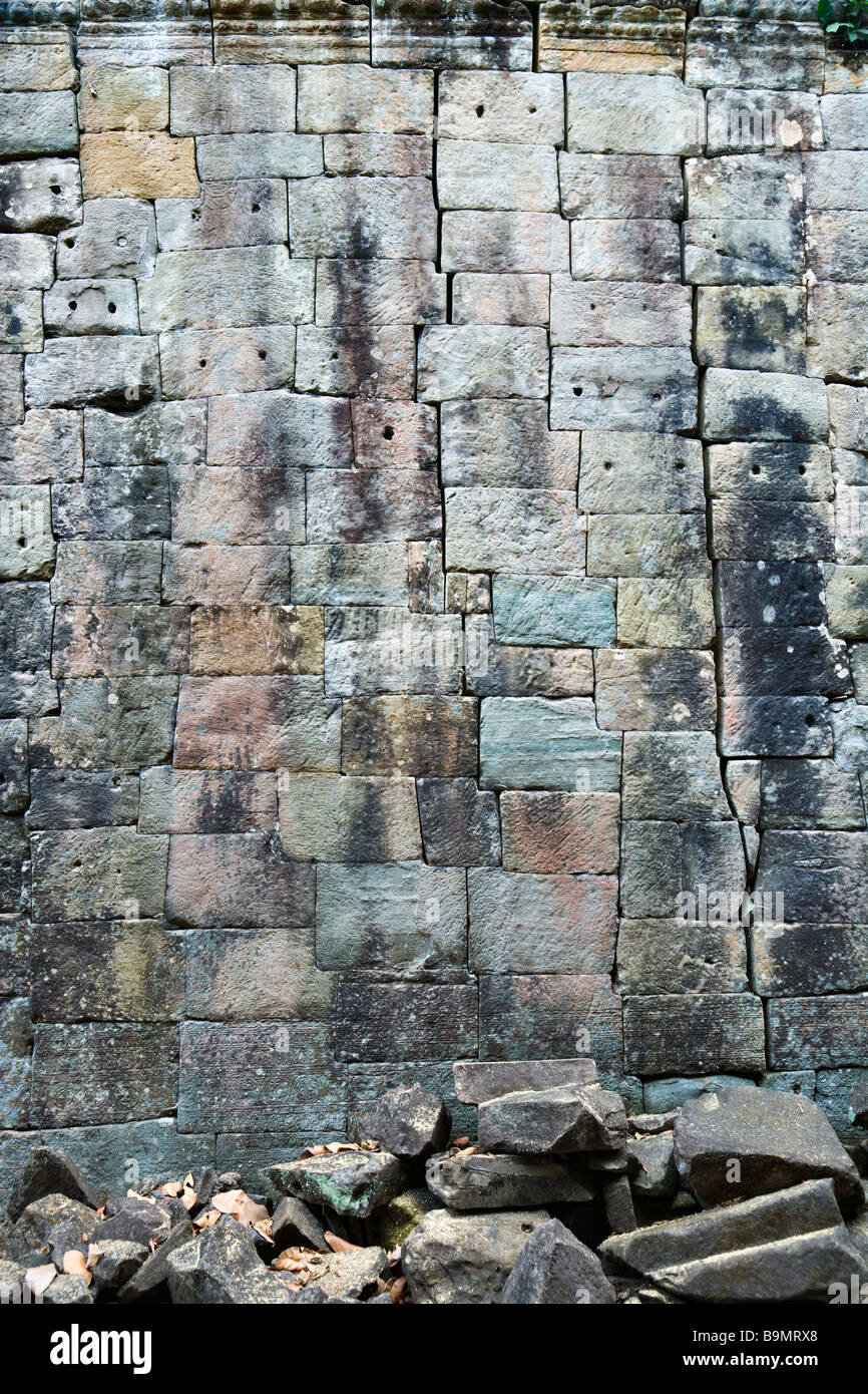 Abstrakte farbige Blöcke im Preah Khan, Angkor, Kambodscha Stockfoto