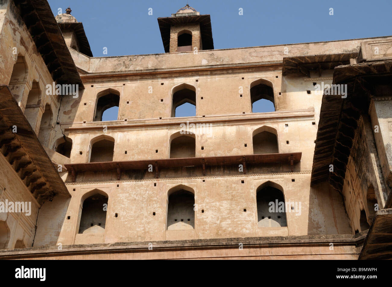 Die Innenwände des Jahangir Mahal (Palast) in Orchha. Stockfoto